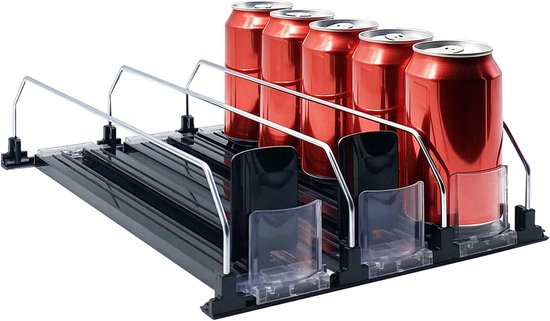 Koelkast opberg organizer - Koelkast schuif verstelbaar - 3-rijige dispenser - Koelkast automatische blikjes opslag - Koelkast drankopslagflessen - Koelkast met ruimte voor 15 blikjes - 38x25x8cm