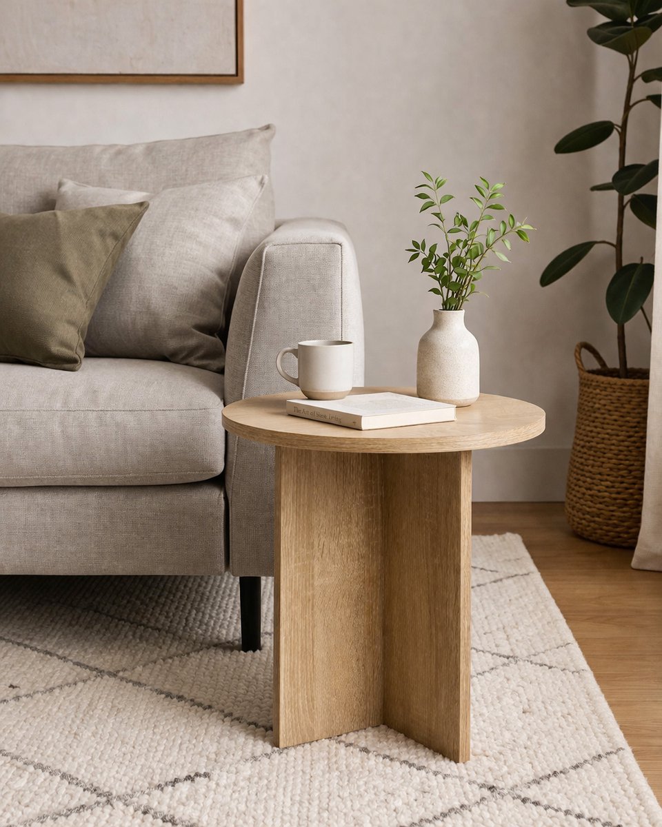 Japandi stijl ronde bijzettafel Ø 38 x 40 cm – minimalistisch design