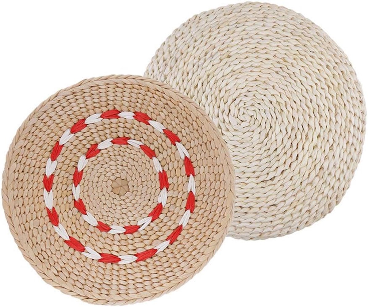 Zitkussens Set - Ronde Kussens - Meditatie Zitten - Handgemaakt Natuurlijk Materiaal - 45 en 23 cm - Naturel