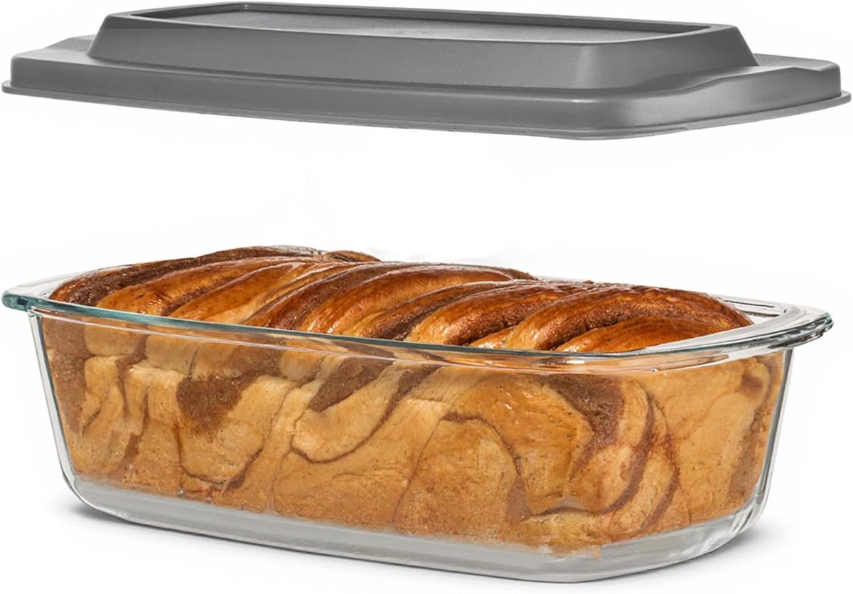 Glazen Broodvorm - Ovenschaal Cakevorm - Brood Bakken - Met Luchtdichte Deksel - 1.8 Liter - Matgrijs