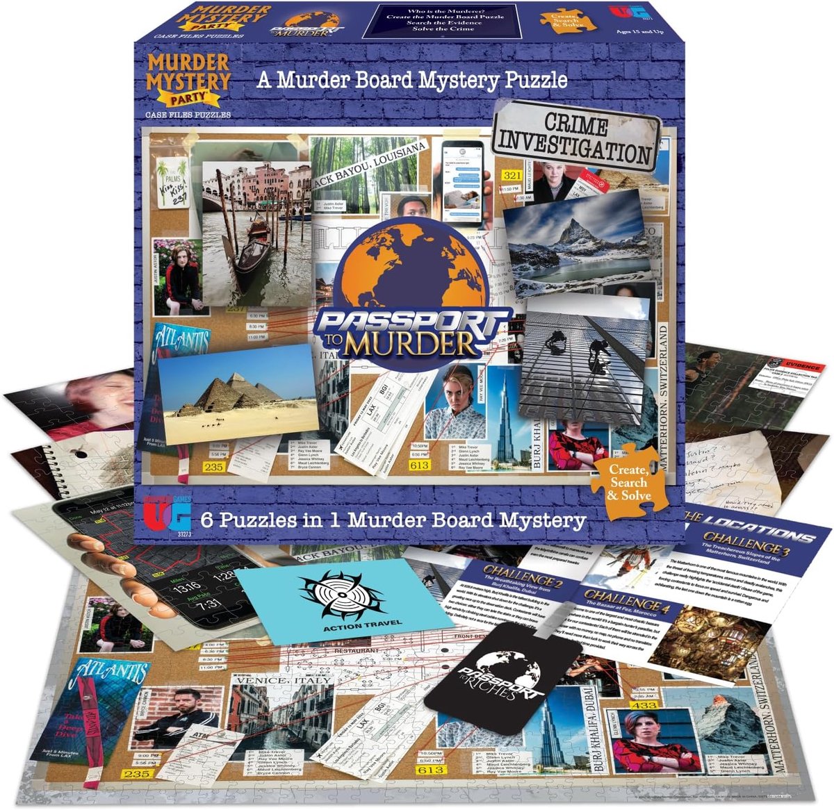 Moordmysterie Legpuzzel - Detective Puzzelspel - Misdaad Oplossen - Meerdere Puzzels - 750 + 250 Stukjes - Blauw