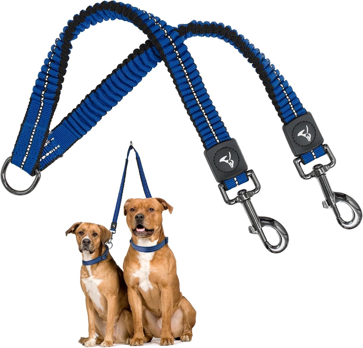 Dubbele Hondenkoppeling - Twee Honden Lijn - Comfortabel Wandelen - Schokabsorberend Bungee - 5/8" x 14" - Blauw