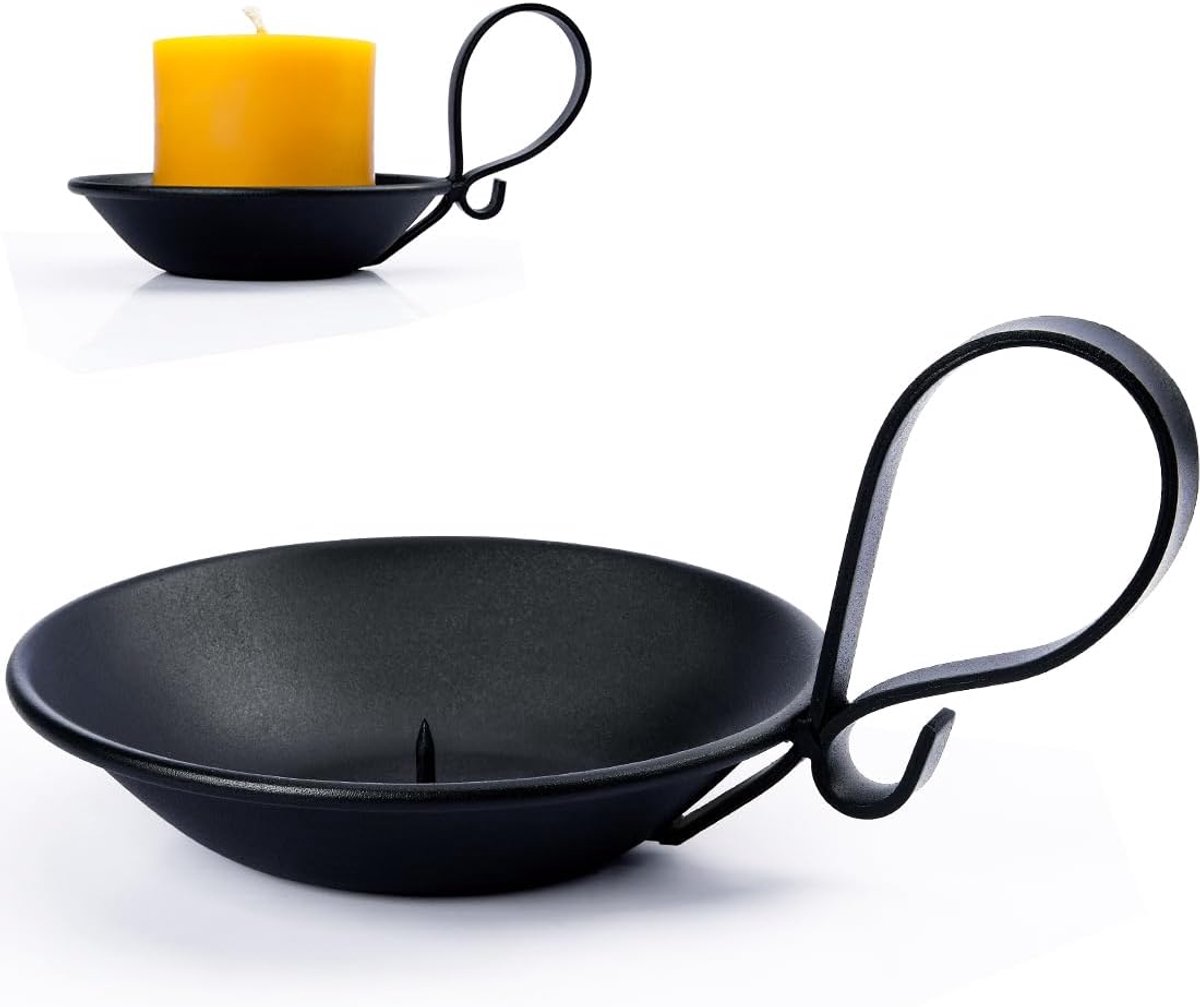 IJzeren Pijler Kandelaar - Kaarsenhouder Tafeldecoratie - Sfeer Creëren - Licht Komvormig Ontwerp - 5 Inch Brede Rand - Mat Zwart