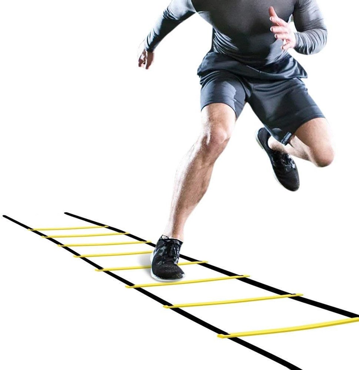 Snelheidsladder Training - Wendbaarheidsoefening Ladder - Sport Fitness Reactie - Verstelbare Platte Sporten - 8 Sporten 4 Meter - Geel