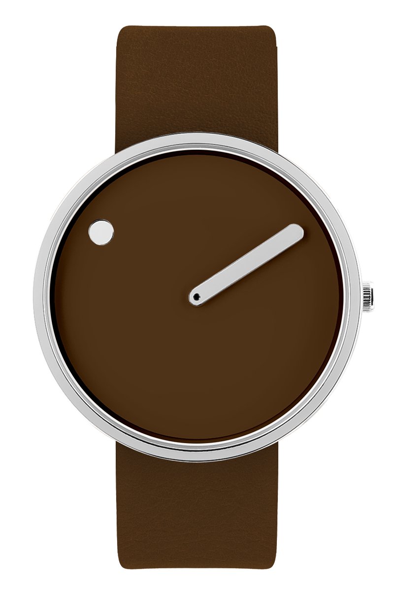 Picto Design Horloge Chocoladebruine Wijzerplaat, Chocoladebruine Lederen Horlogeband 43324-4720S - Herenhorloge - 40mm
