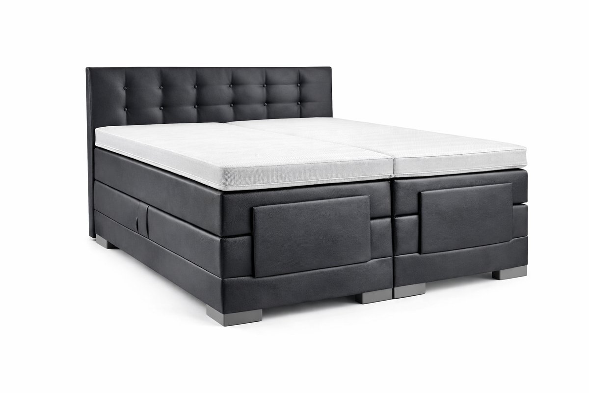 Elektrische Boxspring - 180x200 - Incl. Geknoopt hoofdbord - Antraciet lederlook met plint