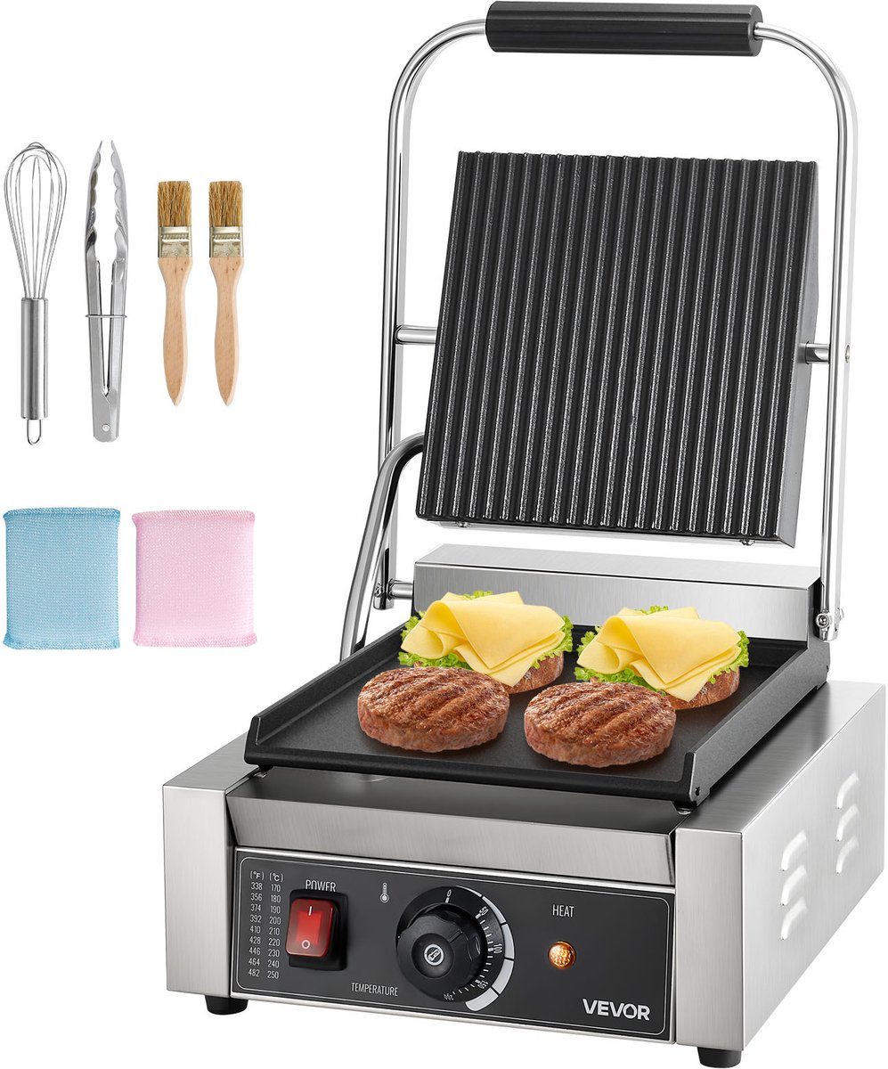 VEVOR Contact Grill Elektrische Grill Sandwich Maker Panini Pers Commercieel 1800W