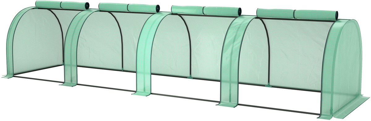 Killogood Mini tuinkas tomatenkas 4 x 1 x 0.80 m staal PE anti-UV 4 ritssluiting oprolbare deuren groen
