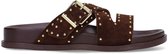 Manfield - Femmes - Mules en daim marron avec clous - Taille 37