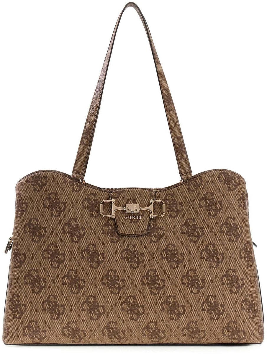 GUESS schoudertas shopper Janie Logo Tote Bag Latte Logo bruine