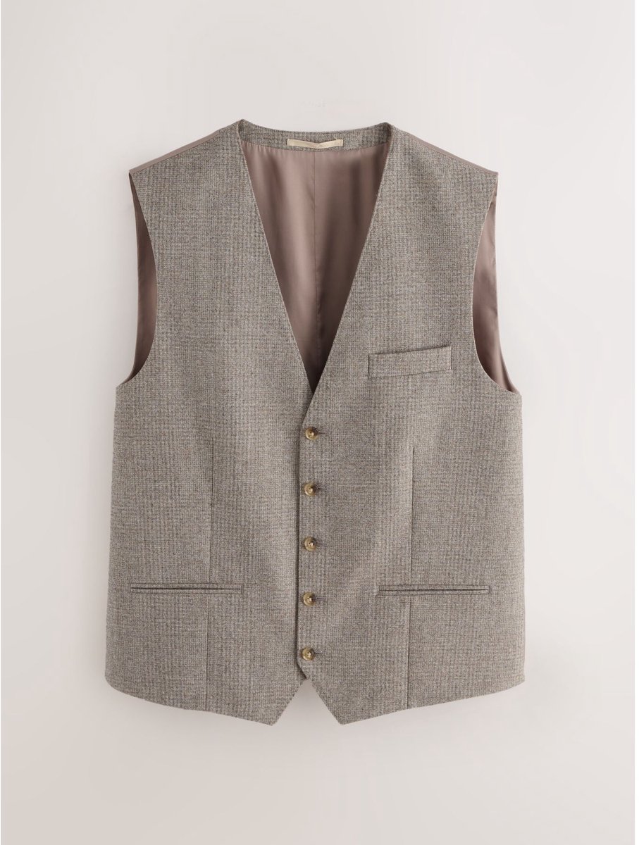 Next - Heren - Signature Marzotto 100% Italiaans wollen Pak met ruitpatroon: gilet - Naturel
