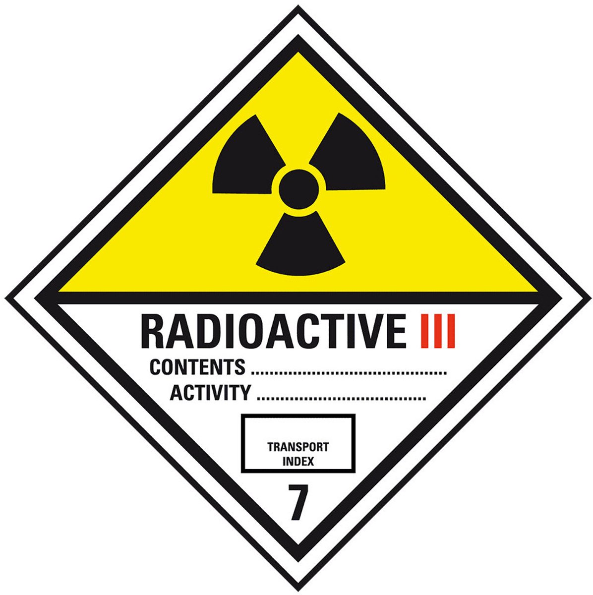 ADR klasse 7 radioactief 3 bord - aluminium 250 x 250 mm