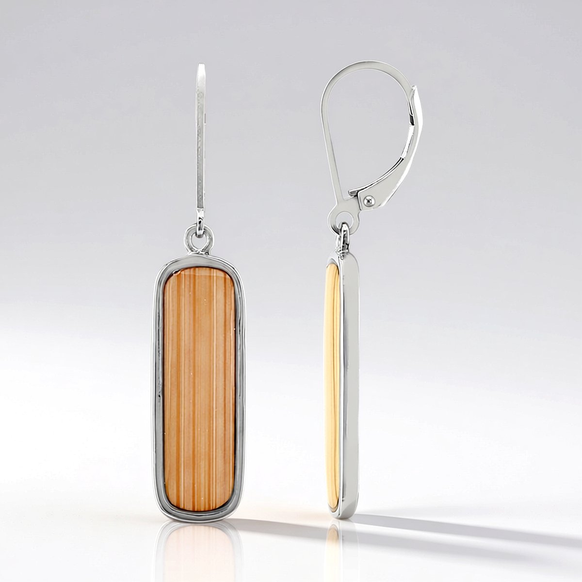 Cavill - Zilveren oorbellen 925 Sterling Zilver - Onbehandelde Bamboe 0,54 ct Fancy Cut - 42 mm - Warme Oranje Tint - Natuurlijke Elegantie