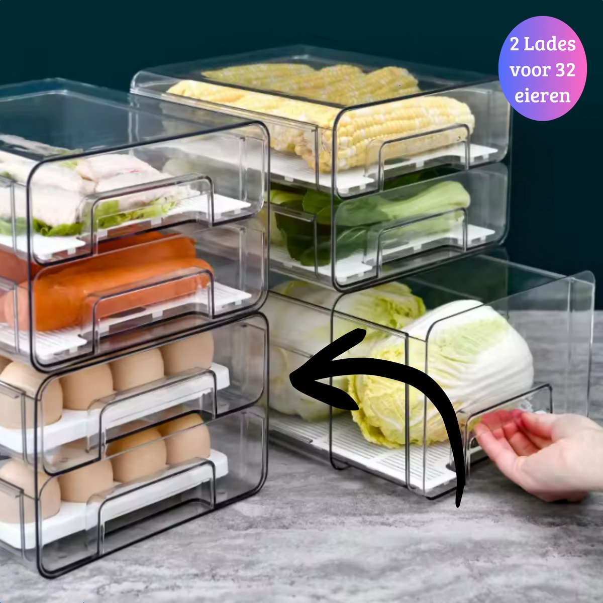 Janse® Koelkast organizer voor eieren - Organizer voor 32 eieren - Eieropslagbox - Eierdoos - Eierrek