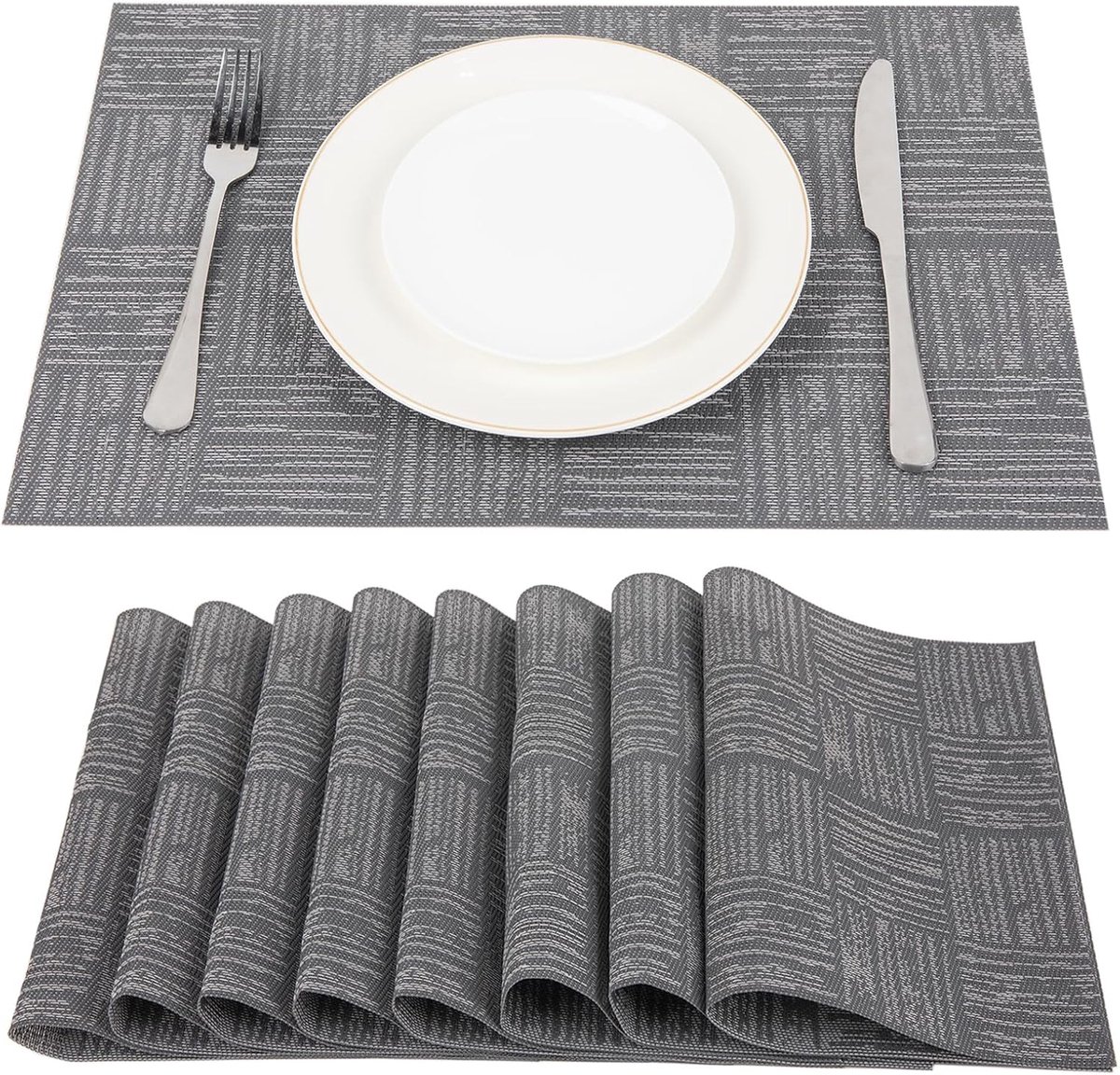 Placemats Set - Tafelonderleggers - Bescherming Tafel - Waterafstotend - 45x30 cm - Donkergrijs