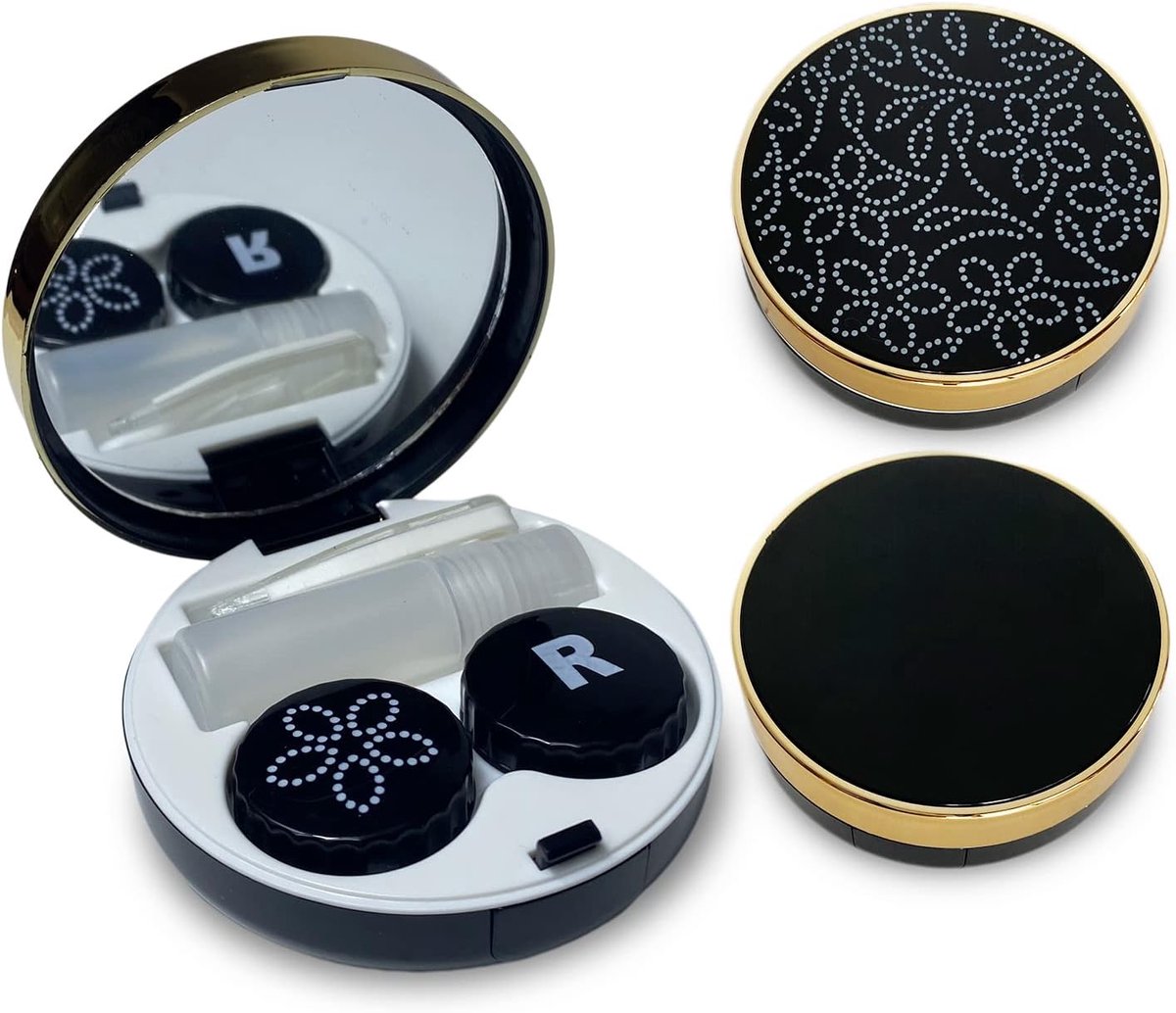 Contactlens Set - Reisoplossing Houder - Hygiënisch Bewaren - Inclusief Spiegel - 7.5 x 7.5 cm - Zwart