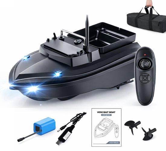SMH LINE® Bateau d'amorçage - 1,5KG - Bateau de pêche - Bateau d'amorçage carpe - 600M - Zwart - Incl. Sac de transport