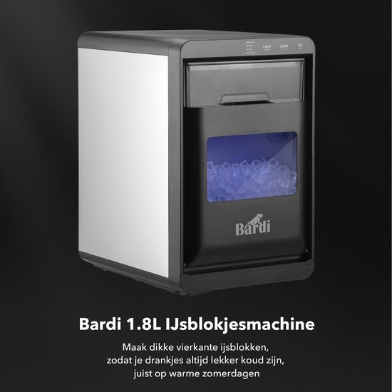 Bardi 1,8L Deluxe IJsblokjesmachine - Crushed ICE machine - Nugget IJsblokjesmachine - LED Verlichting - 20Kg/24 uur. inclusief Thermosbeker Set - RVS/ZWART van Merkloos — afbeelding 4