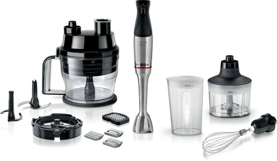 Bosch Serie 6 MSM6M8X1 - ErgoMaster Staafmixer set - 1200W - RVS - Inclusief maatbeker, garde, hakmolen, spiraalsnijder & foodprocessor (met 4 mesjes)