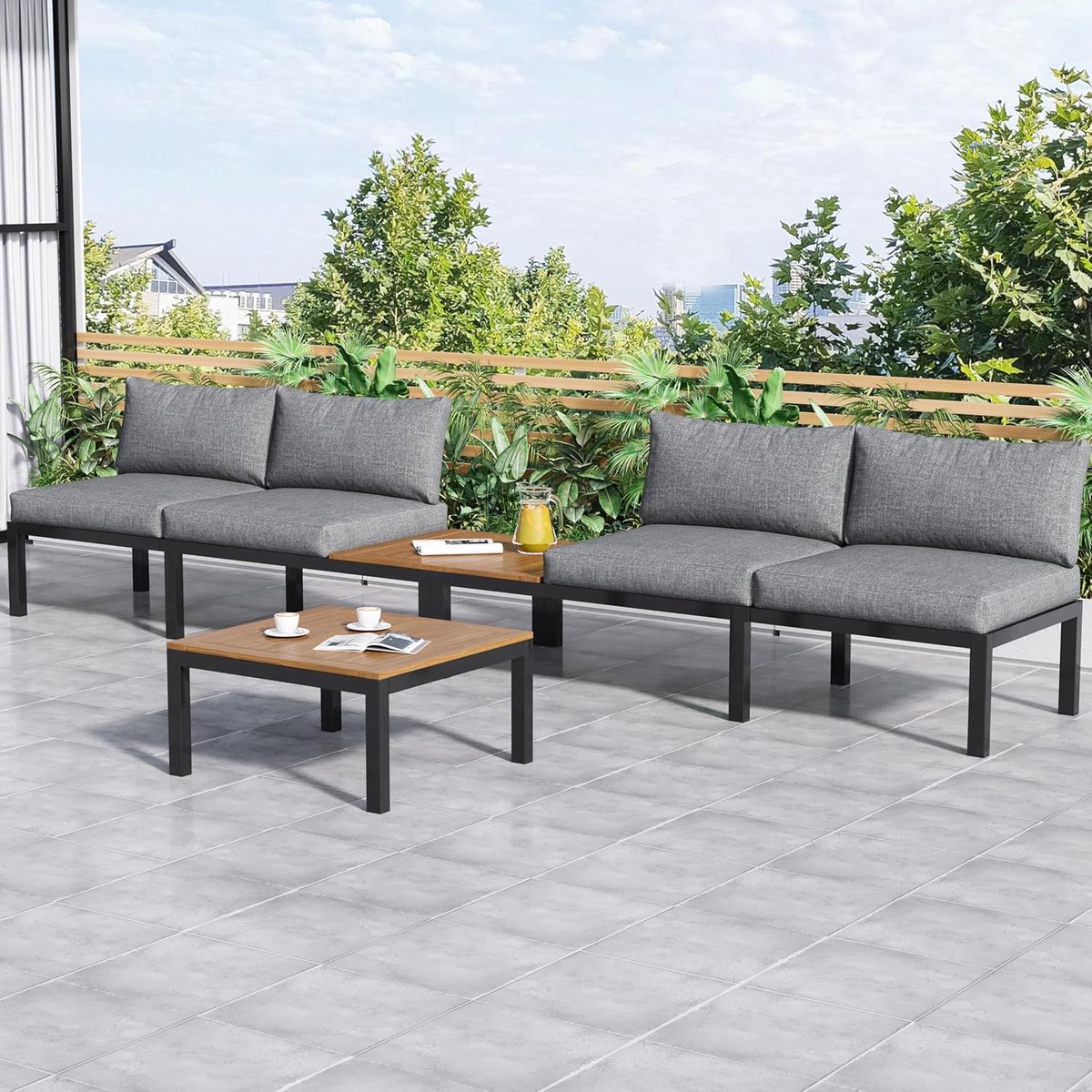 Moderne 2-Zits Tuin Loungeset met Tafel en Bijzettafels 120x60x66 cm – Comfortabele Outdoor Bankset van Acaciahout & Verzinkt Staal – Ideaal voor Tuin, Terras en Serre – Laura