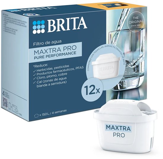 BRITA waterfilterpatroon MAXTRA PRO Pure Performance 12 pack - Originele navulling voor alle BRITA kannen voor puur smakend kraanwater - filtert verontreinigingen zoals PFAS*, chloor, kalkaanslag en metalen