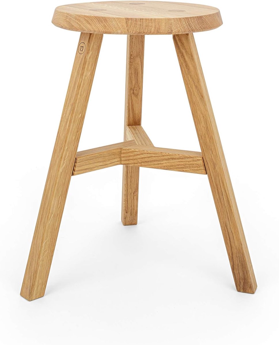 Kruk van eikenhout - Zitje - Extra zitplaats - Traditionele houtverbinding - 47 cm hoogte - Geel