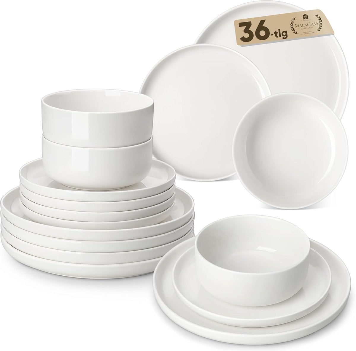 Servies Set - Borden en schalen - Diner voor 12 - Chip en krasbestendig - 36 Delig - Wit