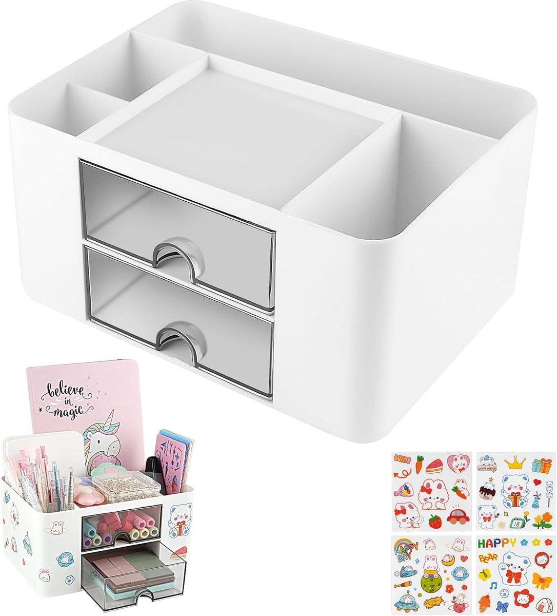 Bureau Organizer - Opberger Lade - Bureau Opruimen - Transparante Lade - 19x14x10 cm - Wit