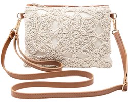 Ibiza Tasje - Crème/Bruin | Telefoontasje / Strandtasje | 21 x 16 x 1,5 cm | Fashion Favorite