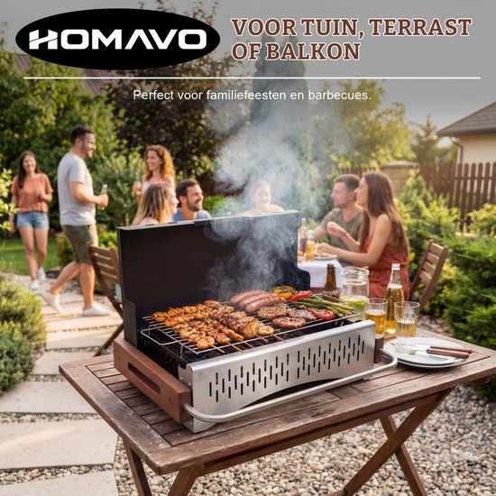 Homavo opvouwbare houtskoolgrill, 38.15*20.95cm, compacte houtskoolbarbecue voor buiten, met gereedschapsset, geschikt voor kamperen, picknicken, tuin, voor 1-4 personen van Merkloos — afbeelding 2