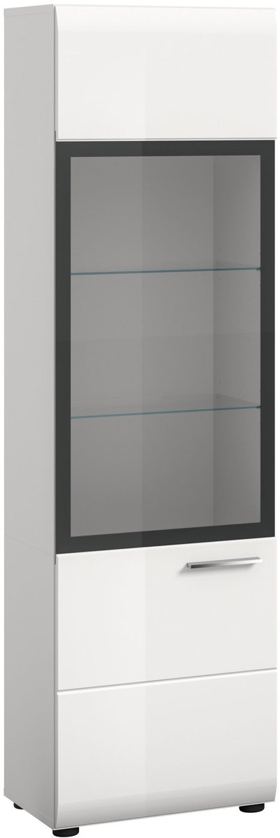 Furnilux Stijlvolle vitrinekast met glazen deur en verstelbare planken - 6 opbergvakken - 45x160x34cm Bruin
