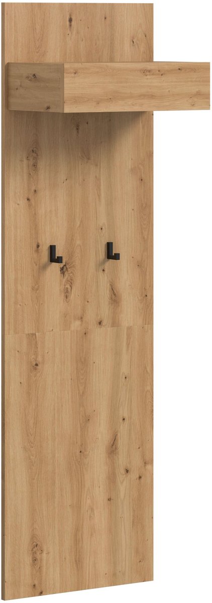 Furnilux Garderobepaneel in Artisan Oak - Met haakjes- plank en kledingstang - 160 cm breed zwart