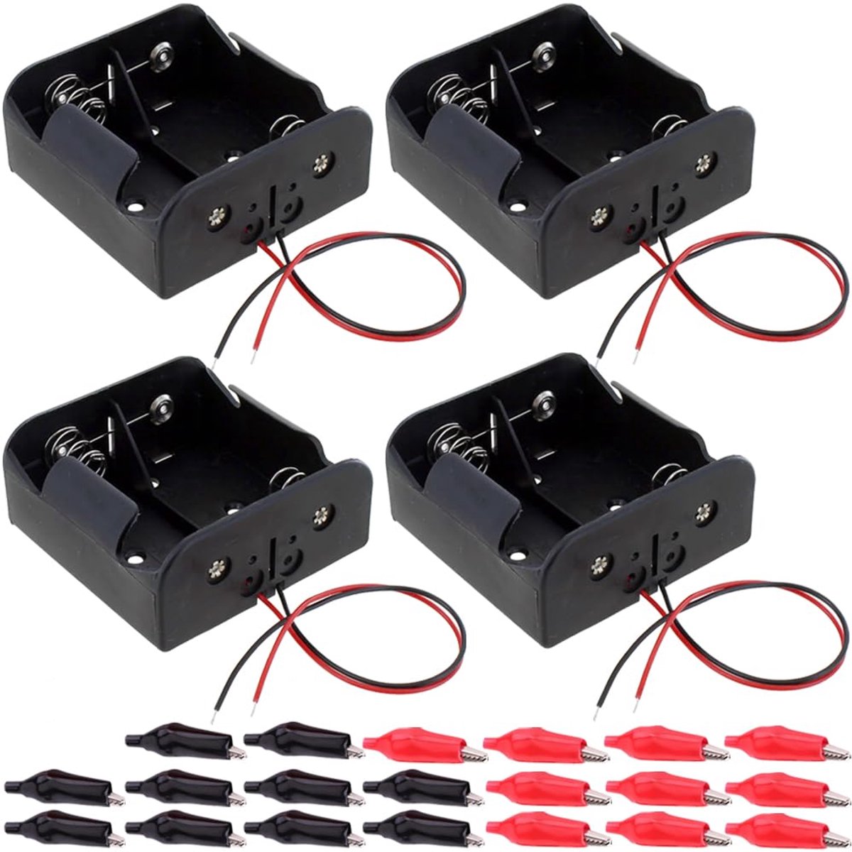 Batterij Houder - D Cel Houder - Elektronica Projecten - Met Draadjes - 4 Stuks - Blauw