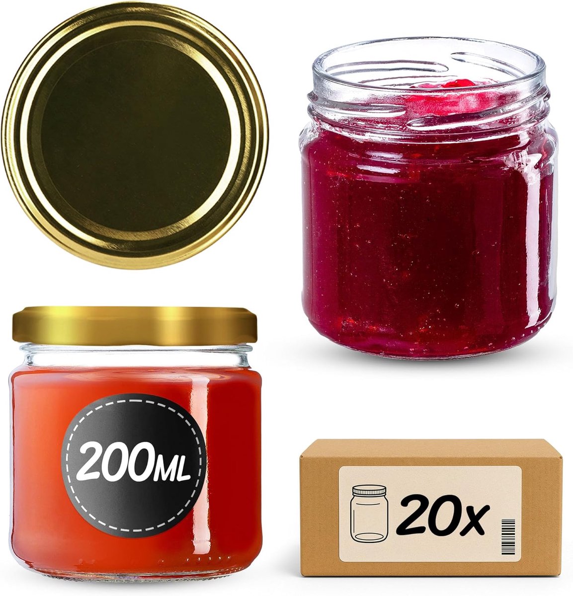 Glazen Potten - Bewaar Glazen - Huisgemaakte Producten - Luchtdichte Sluiting - 200 ml - Goud