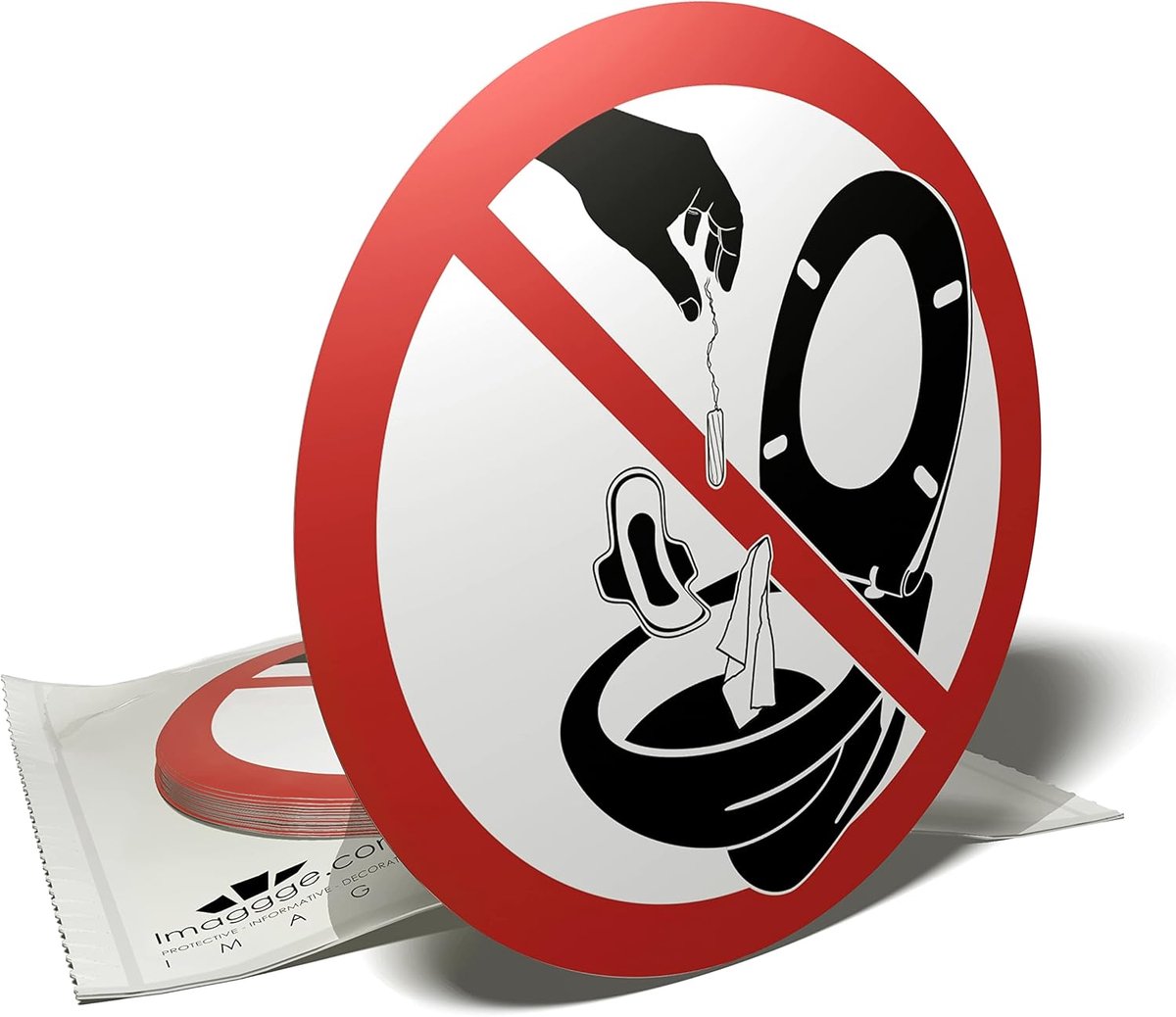 Toilet Sticker - Afval Verboden - Verstopping Voorkomen - Waterbestendig Duurzaam - 95 cm Rond - Rood Wit