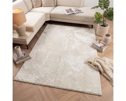 Crème Tapijt Wasbaar Laagpolig Vloerkleed met Anti Slip Koho Soft Comfort Wasbaar op 30° - 160x230cm- Modern - Woonkamer - Salon - Slaapkamer - Eetkamer