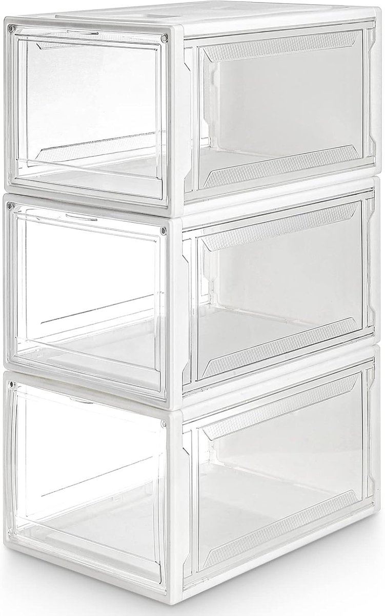 Schoenbox Set - Schoenen Organizer - Stapelbare Opslag - Doorzichtige Deur - 37x25x20 cm - Wit