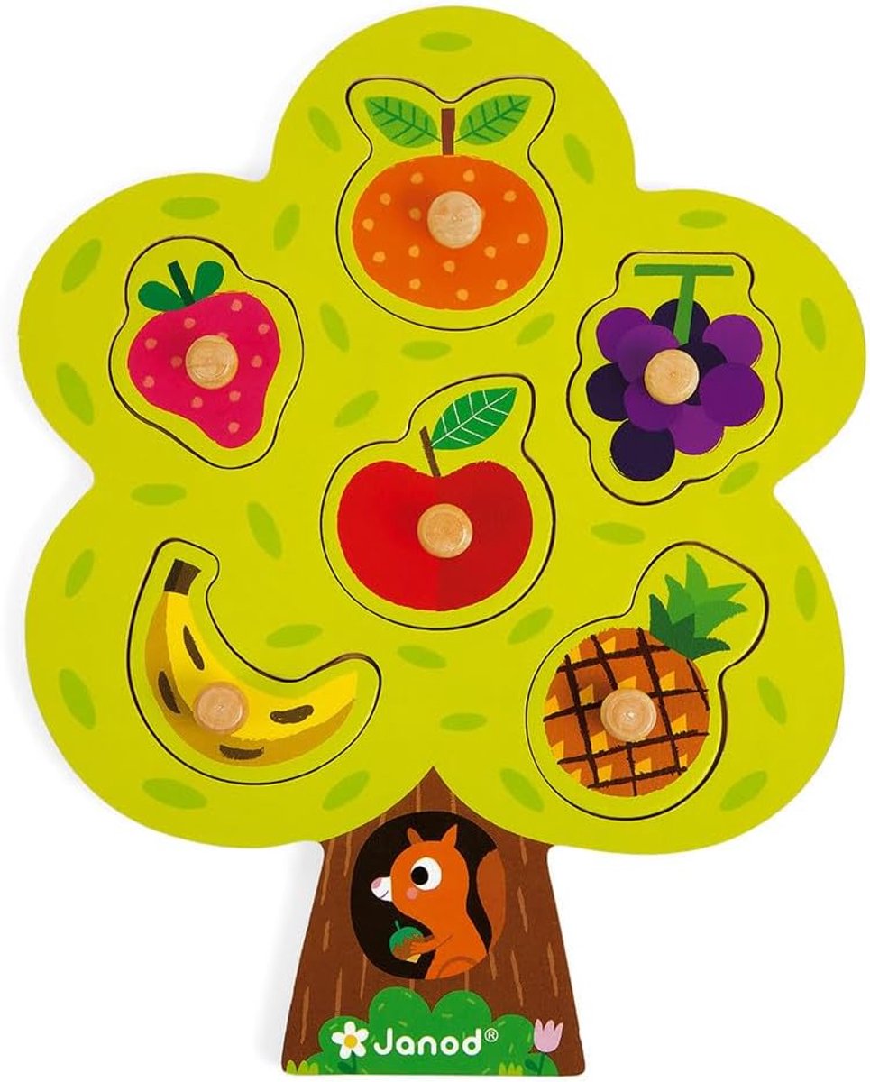 Houten Puzzel - Fruitboom Vormen - Vroeg Leren - 6 Stukken - 22 x 2.3 cm - Multicolor