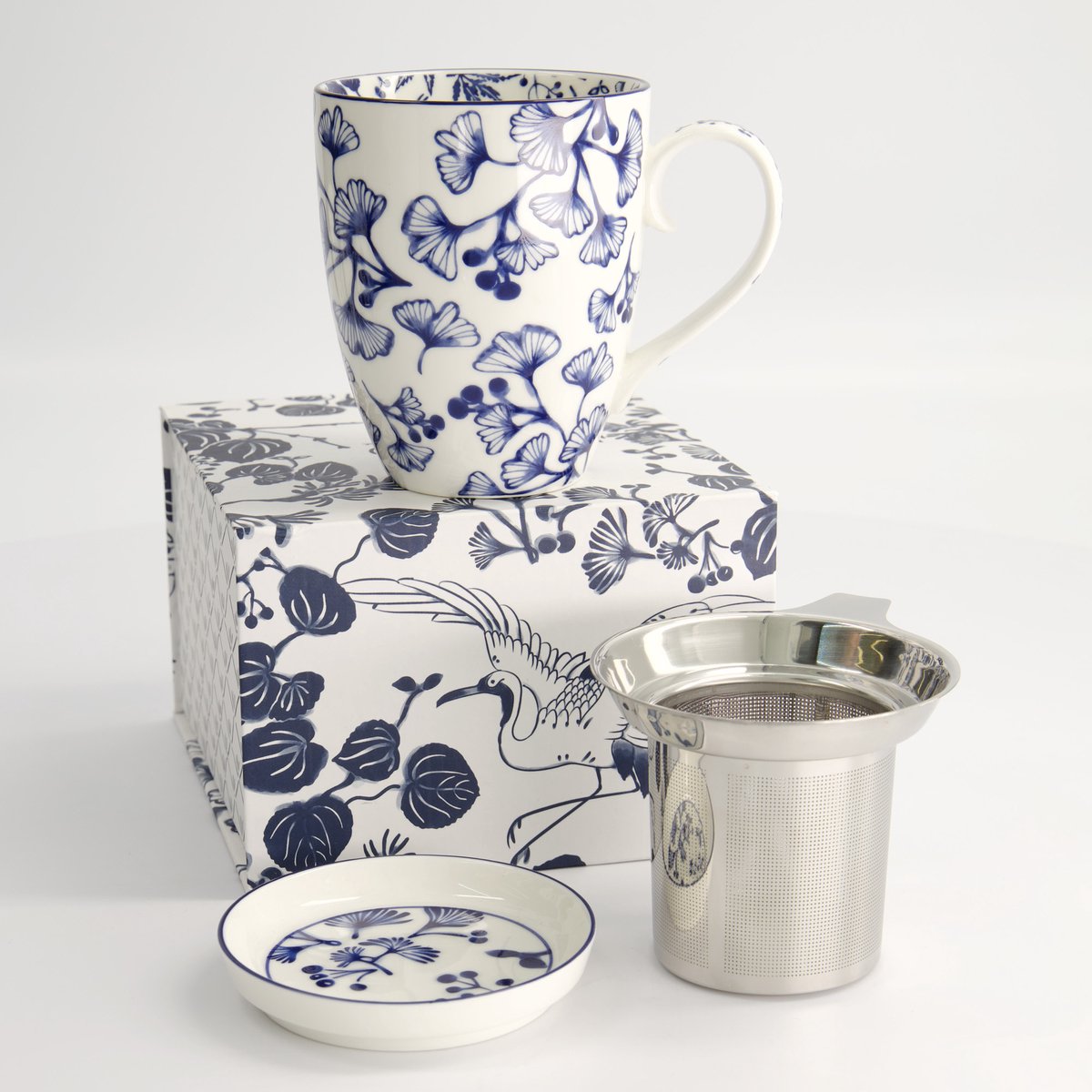 Tokyo Design Studio - Flora Japonica Mug Giftset Gingko w/Strainer and Tea Tip 380ml