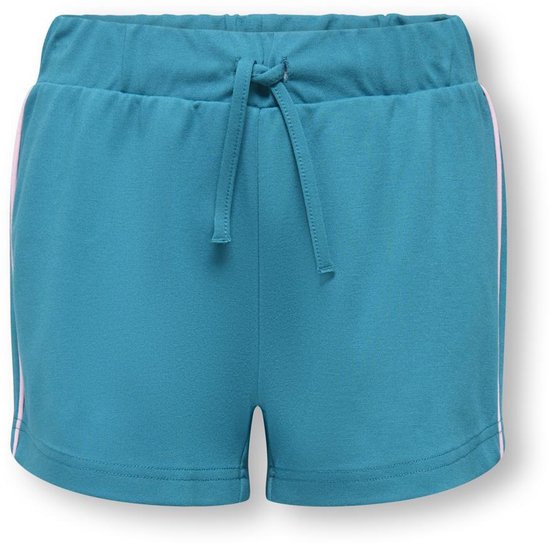 Short turquoise avec rayures roses sur le côté et cordon de serrage.