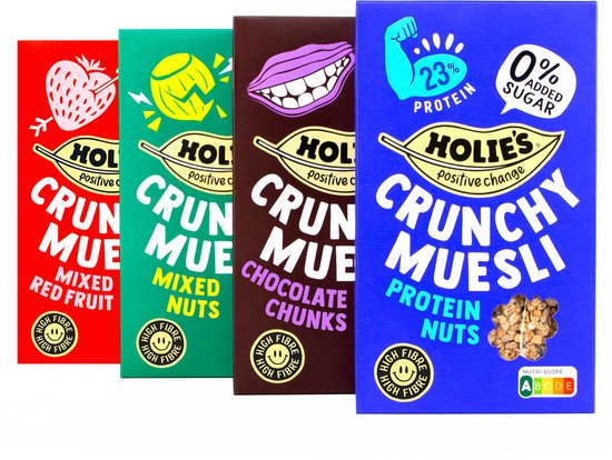 Holie's Crunchy Muesli Mixdoos 4x 400gr - ontbijtgranen - suikervrij - gezond - vegan