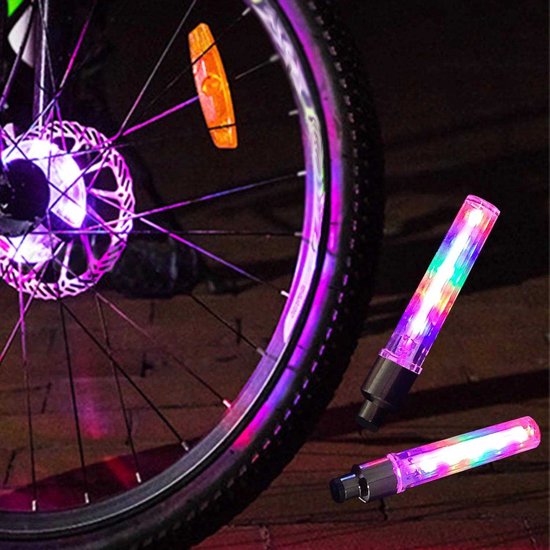 Set van 2 LED-fietswielverlichting met 7 knipperstanden - Geschikt voor ventiel, velg, band en spaken. — afbeelding 3