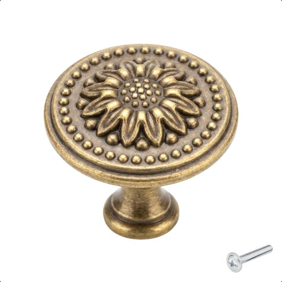 BY MJM Cody Ornament Bouton de Meuble - 30 mm - Bronze - Bouton de Placard avec Motif Floral - Bouton de Tiroir Vintage - Vis Incluse