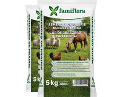 Famiflora graszaad 10kg tot 1200m² (2 x 5KG) - Weide Graszaad - Voor paard & kleinvee - Geschikt voor een weide tot 600m² - Voor paard & kleinvee - Voedzaam & smakelijk