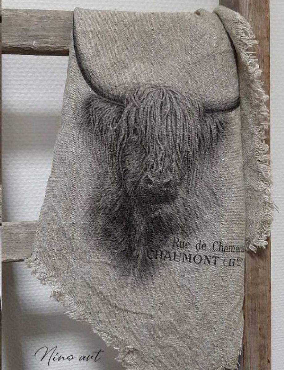 Landelijke shabby doek hooglander grijs ca 50 x 50 cm/Shabby doek hooglander grijs