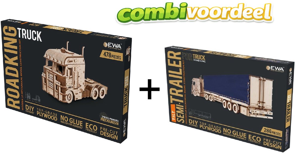 Combivoordeel Eco-Wood-Art 3D modelbouw Truck “Road King” met trailer Truck "Road King"