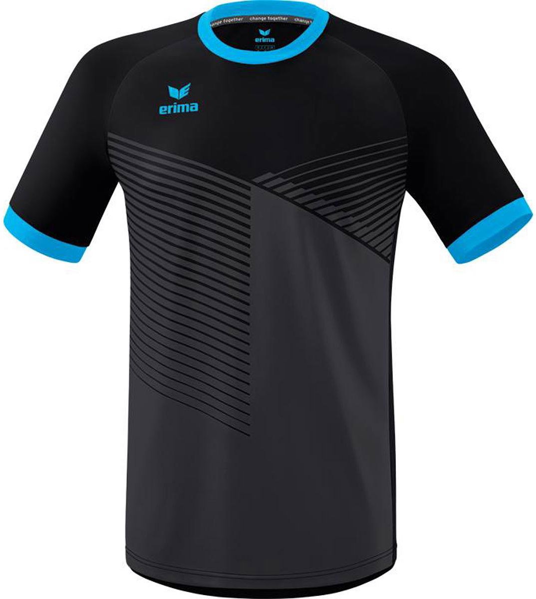 Erima Mantua Shirt Korte Mouw Heren - Zwart / Curaçao | Maat: XXL