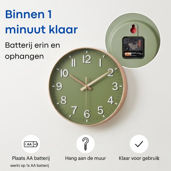 Mebus Kwartswandklok I stil uurwerk zonder tick-tack geluid I aluminium frame I Arabische wijzerplaat I 3D-cijfers I aluminium wijzers I zilver zwart I 30 cm