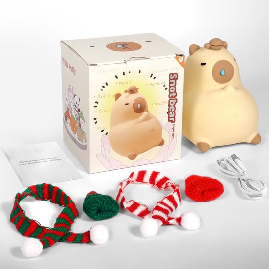 Capybara Nachtlamp - Kind Verlichting - Slaapkamer Decoratie - Oplaadbaar USB - 10x10x10 cm - Meerkleurig — afbeelding 2