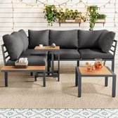 Modulaire 3-delige Loungeset 143,5x190x65,5 cm – Hoekbank met Salontafel en Bijzettafel – Waterafstotende Kussens, Weerbestendig Metaal & Acaciahout – Comfortabel Terras, Balkon & Tuinmeubilair – Laura